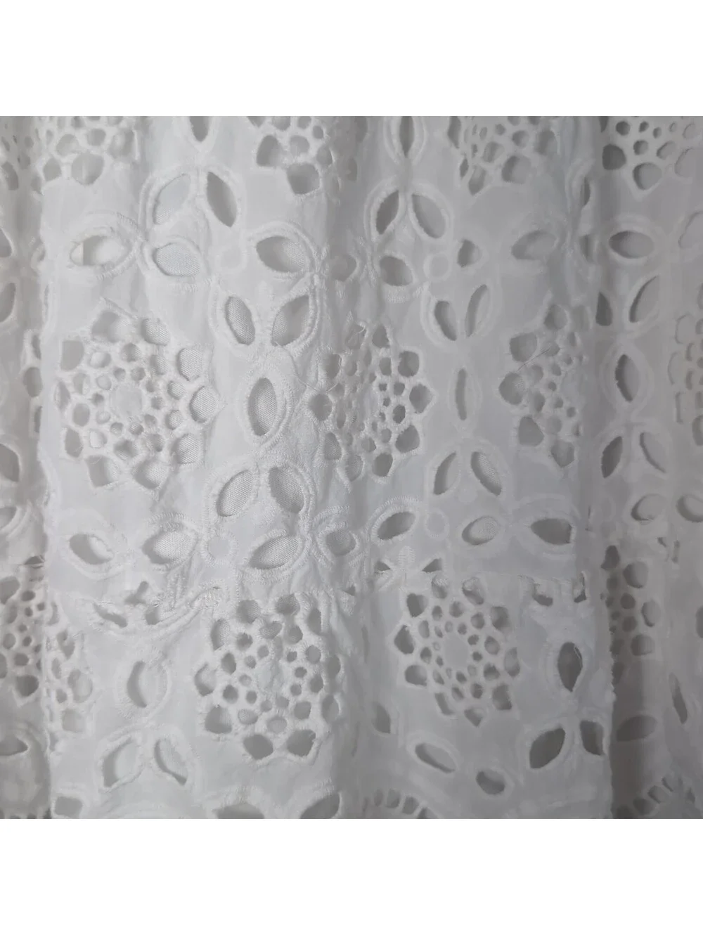LIV Los Angeles White Eyelet Lace Midi Skirt Tiered Smocked Boho Summer Size M
